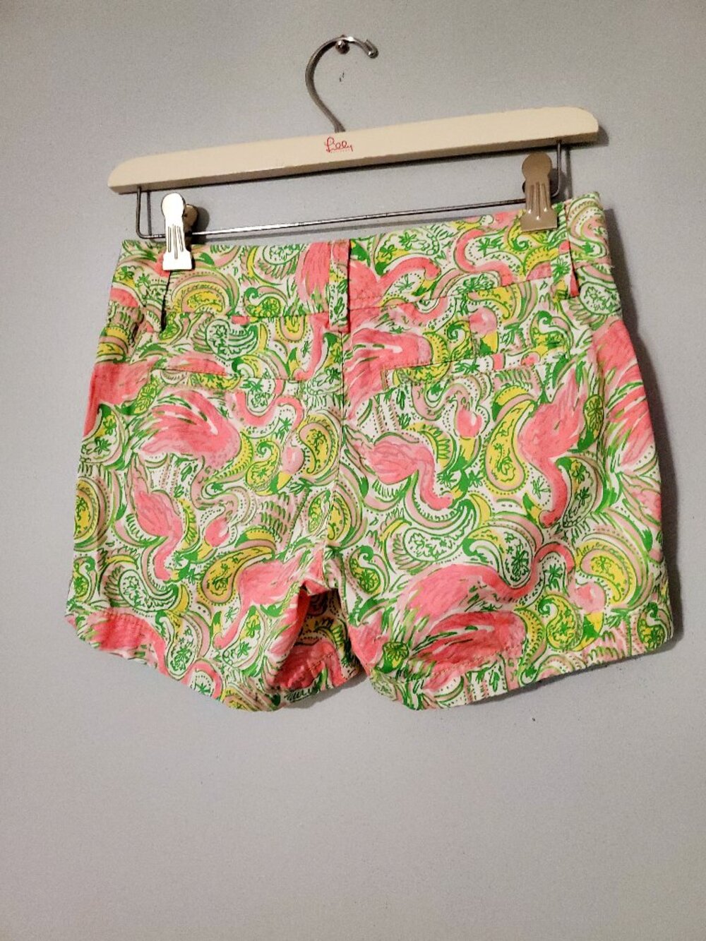 Lilly Pulitzer Callahan Shorts Flamingo Print Pink Green Cotton Size 00 Preppy C - Picture 3 of 11